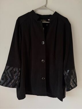 VTG Bob Mackie Moleskin Jacket Sequin Cuff Button Down Black Long Sleeve XL NEW